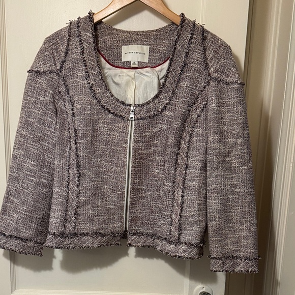 Banana Republic Jackets & Blazers - Banana Republic size 14 burgundy black cotton polo blend tweed jacket 3/4 sleeve